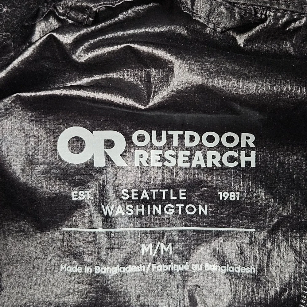 Outdoor Research Helium Wind Hoodie Mens Medium Black Full Zip Nylon Rain Jacket